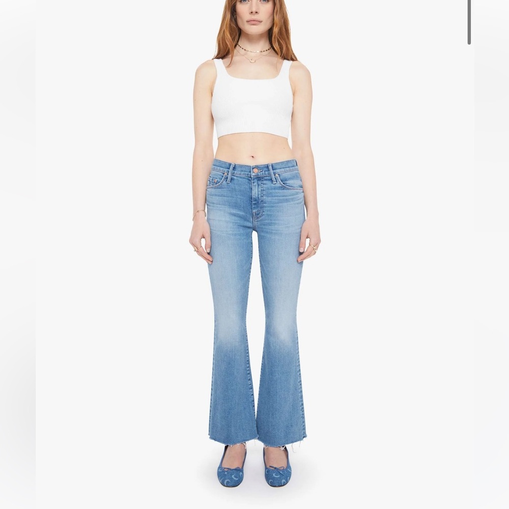 MOTHER The Weekend Fray Light Blue Flare Jeans